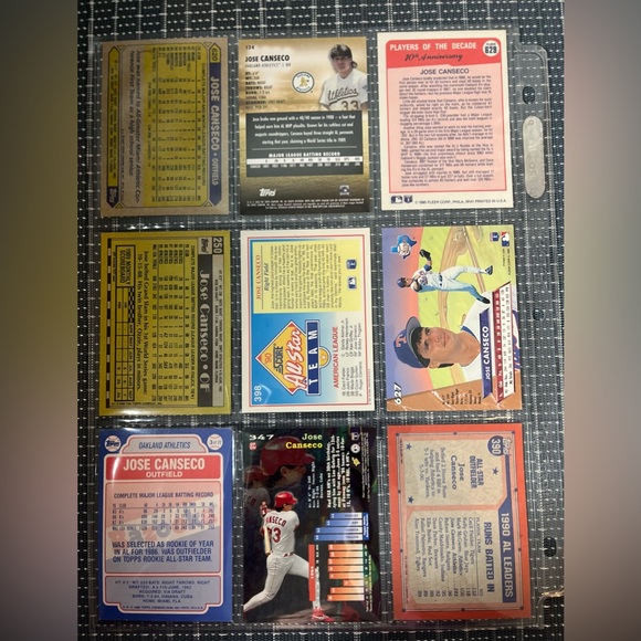 ⚾️ Jose Canseco Vintage Baseball Cards Collection, Lot of 9, Lot #2 - Picture 2 of 4